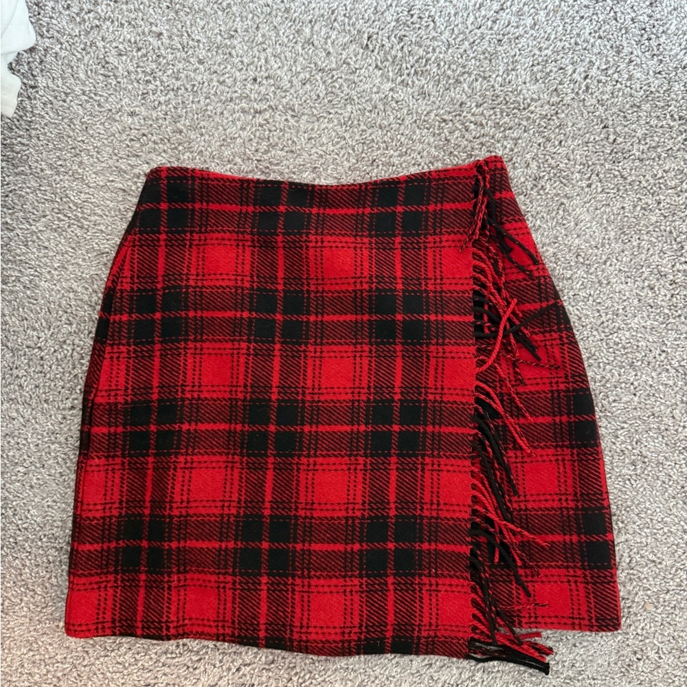 LOFT Red and Black Asymmetrical Skirt